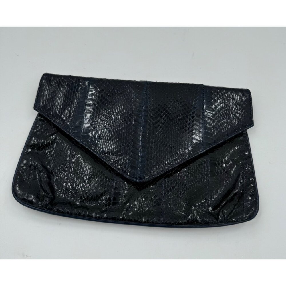Vintage J. Renee Novae Black/Blue Python Embossed Leather Clutch